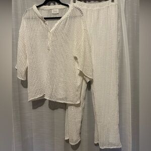 SABO White Textured Knit Top and Pants Set